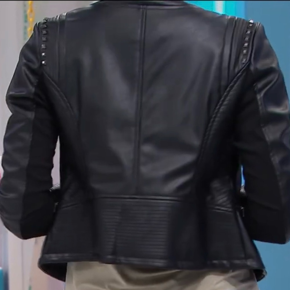 G by Giuliana Black Leather Jacket with Studded Alice Through the Looking Glass - Picture 5 of 11